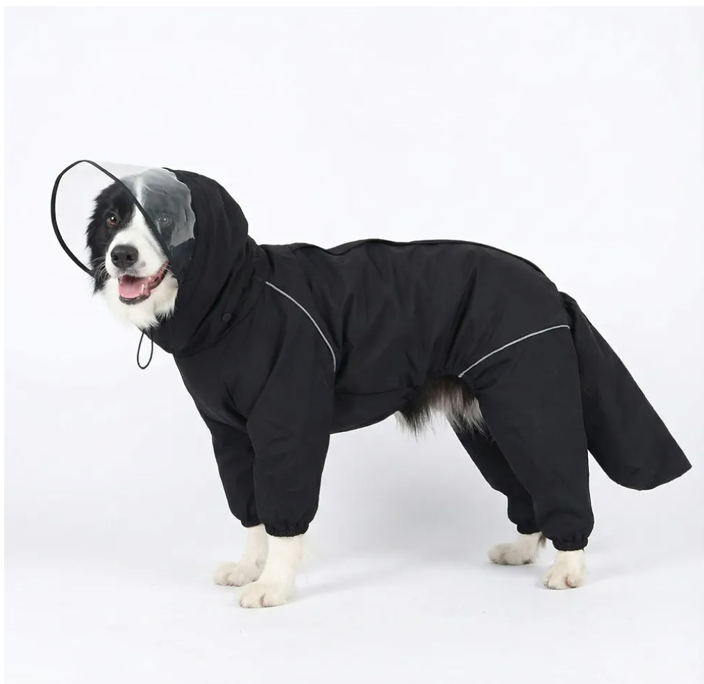 Dog Raincoat for Medium Large Dogs,rain Jacket Coat, Full Leg Coverage Waterproof Rain Suit with Detachable Hood & Tail, Reflective Strips, Snag-Free Top Zipper (Black for Girl, Medium)
