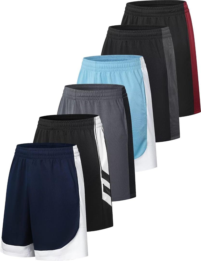 OYGSieg 6 Pack Mens Mesh Athletic Basketball Shorts Gym Shorts with Pockets, Quick Dry Workout Running Shorts Casual for Men (XXXL)