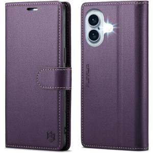 Wallet Case for iPhone 16, RFID Blocking Credit Card Holder, PU Leather Folio Flip Kickstand Protective Shockproof Cover for Apple 16 (Purple, for iPhone 16-6.1'')