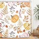 Miyotaa Pumpkin Autumn Fall Shower Curtain Set 60Wx71H Inches Maple Leaves Harvest Thanksgiving Watercolor Seasonal Waterproof Bathroom Curtain with 12 Hooks