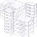 24 Pack Mixed Sizes Rectangular Mini Plastic Containers Clear Plastic Storage Boxes with Hinged Lids and Labels Empty Beads Organizers for Small Items Art Craft Jewelry Projects
