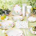175 PCS Wildflower Spring Party Decorations include Paper Plates Cups and Napkins, Plastic Knives Forks Spoons Set, Disposable Cutlery Dinnerware Tableware Serve 25 Table Decor for Bday Dinner