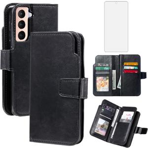 Asuwish Phone Case for Samsung Galaxy S21 FE 5G Wallet Cover With Tempered Glass Screen Protector Flip Credit Card Holder Slot Stand Purse Cell S 21 EF S21FE5G UW S21FE 21S G5 6.4 inch Women Men Black