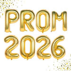 3 x Prom 2026 Balloons Banner Gold 16 inch Mylar letter Balloons Prom 2026 Sign Decoration for Graduation Party Birthday Retirement Class of 2026 Congrats Grad Party Supplies