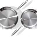 DELARLO Tri-Ply Stainless Steel Pan, 18/10 Frying Pan, Oven Safe Up to 600F, Nontoxic Cookware, Compatible with All Cooktops Skillet, Durable, Fast Even Heat Fry Pan,9+11 inch Pan