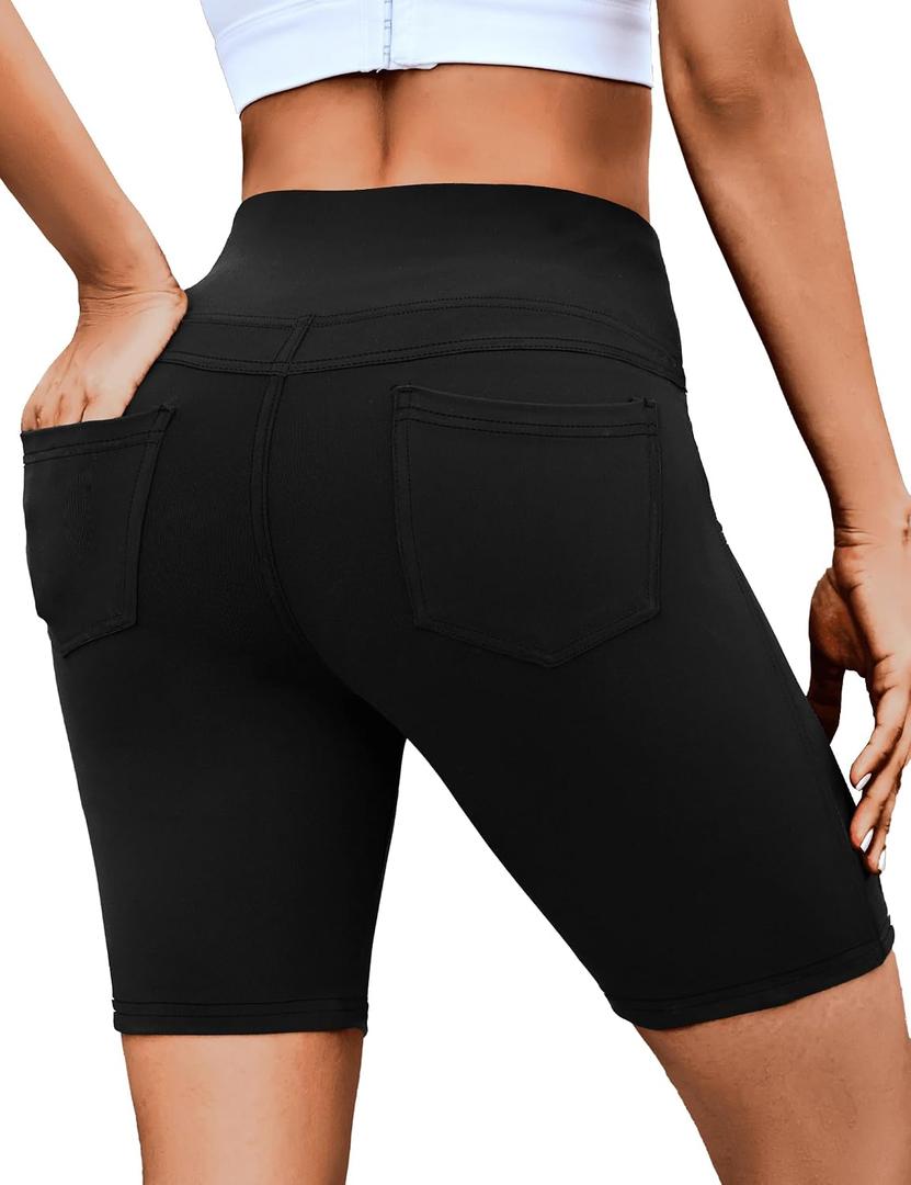 VOOVEEYA 5"/8" High Waisted Yoga Biker Shorts with Pockets for Women (Black, XS)