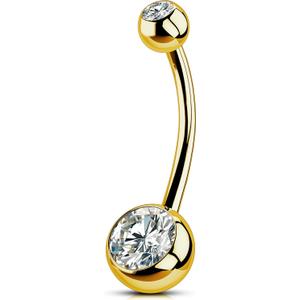 OUFER Titanium Belly Button Rings, Internally Threaded 14mm Long Belly Ring, Round CZ Navel Rings for Women Men (Gold)