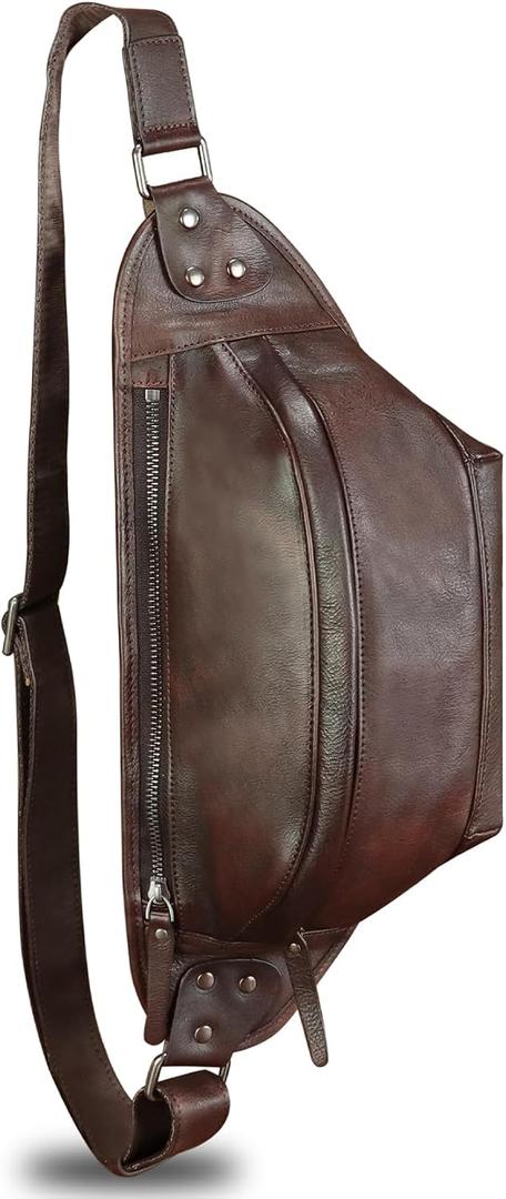 Genuine Leather Fanny Packs for Men and Women Hip Waist Bag Real Leather Fanny Sling Bag Crossbody Chest Purse (Coffee)