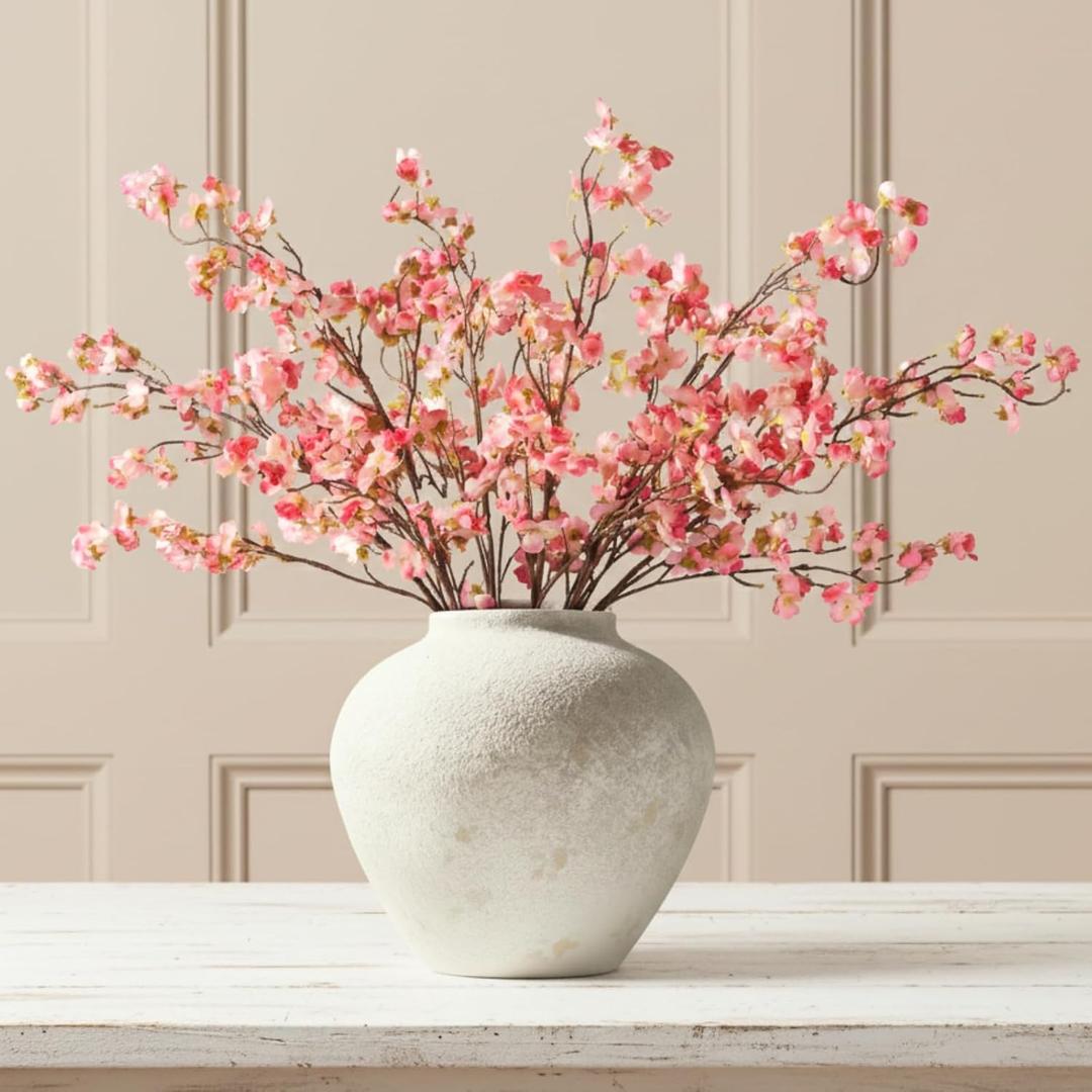 Pink Cherry Blossom Branches  6 Pcs 33.5" Long Stem Artificial Flowers for Tall Vase, Faux Silk Spring Decorations for Home, Realistic Fake Pink Flowers for Bedroom & Wedding Centerpiece Decor
