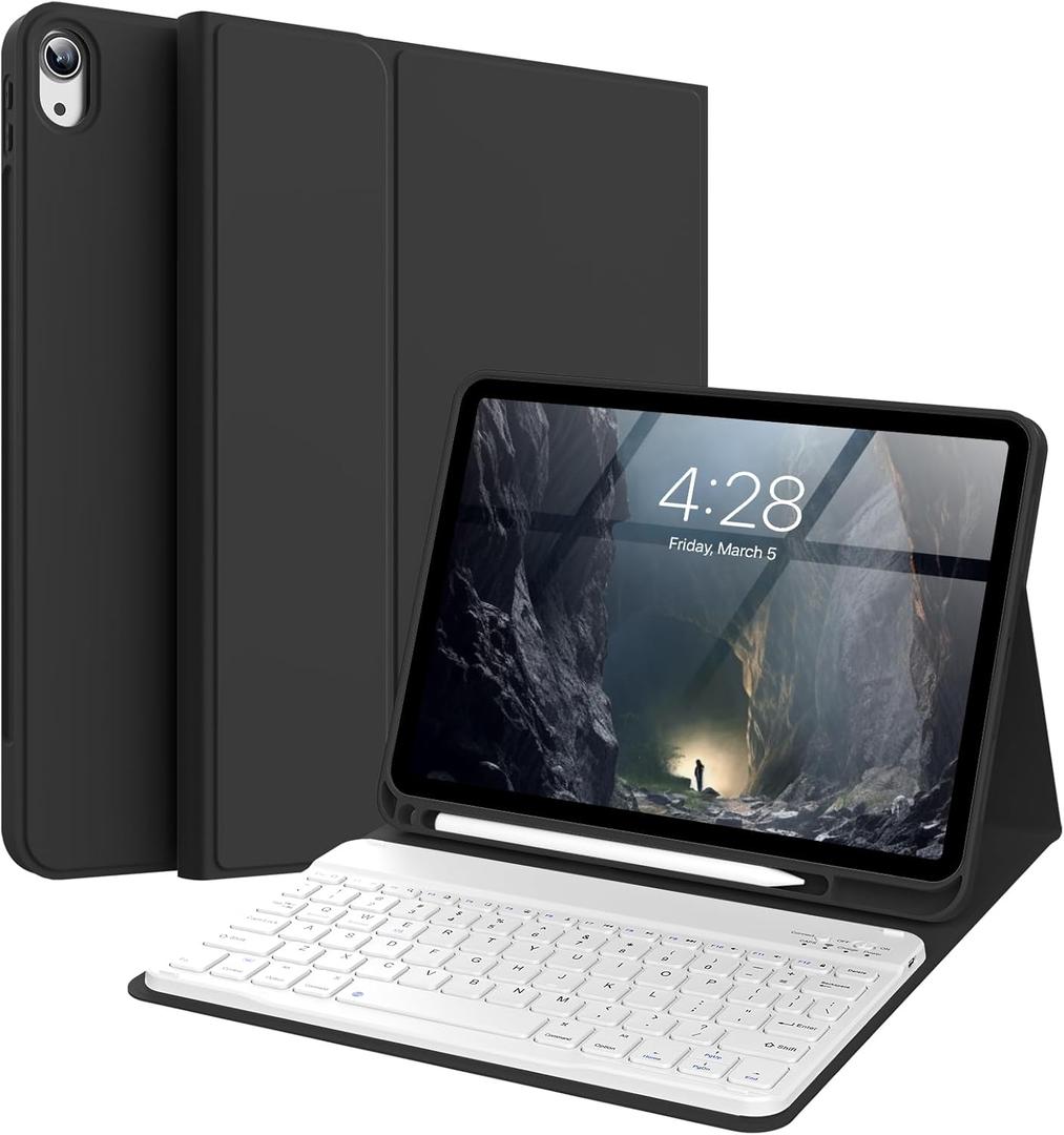 Keyboard Case for iPad (A16) 11th/10th Generation (11/10.9 Inch, 2025/2022) with Pencil Holder, Magnetic Detachable Wireless Bluetooth Keyboard, Folio Keyboard Cover - Thin & Light, Black