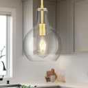 Emak Brushed Gold Pendant Light Fixtures, Modern Glass Pendant Lights Kitchen Island, 2 Pack 8 Inch Hanging Lights for Kitchen, Bathroom, Bedroom, Dining Room, PL125-BGD-2PK