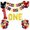 Letromp Mickey 1st Birthday Decorations Boys First Year Old Balloons Boys One Banner for Mickey 1st Birthday Baby Shower Party Supplies Decorations, Large, Red
