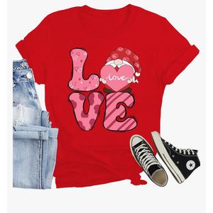 CQF Women Valentines Day Shirts Cute Gnome Love Heart T-Shirt Casual Lover Wife Day Tee Tops, Size L
