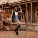 FunMular Western Outfit for Women Cowgirl Outfit Costume Accessories Cowboy Hat Fringe Vest Earring Bandana for Halloween (L)