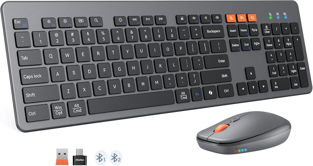 MEETION Wireless Keyboard and Mouse, Ultra Slim Multi-Device Bluetooth Keyboard Mouse, Low-Profile Full Size Keyboard, 1200-3200 DPI Mice, for Computer PC Laptop Tablet iPad, Windows/Mac/iOS (C9770-Black)