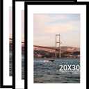 20x30 Picture Frame Black Set of 3, Display Pictures 16x24 with Mat or 20 x 30 Without Mat, Poster Frames 20x30 for Wall Hanging Horizontal and Vertical