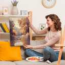 AEHIE Vintage Fall Lake Wall Art Decor, Rustic Fall Farmhouse Framed Canvas Wall Art, Autumn Forest Trees Landscape Decorations for Home Bedroom Living Room11x14