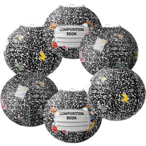 6 Pcs Composition Notebook Paper Lanterns Classroom Decor, Black Colored, 10 Inch