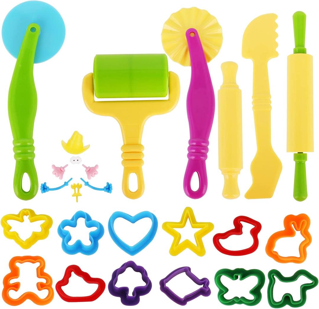 Dough Tools Set for Kids Ages 2-4, 25pc Creative Play Accessories with Molds and Cutters, Non-Toxic Modeling Clay Toys for Toddlers Sensory Activities