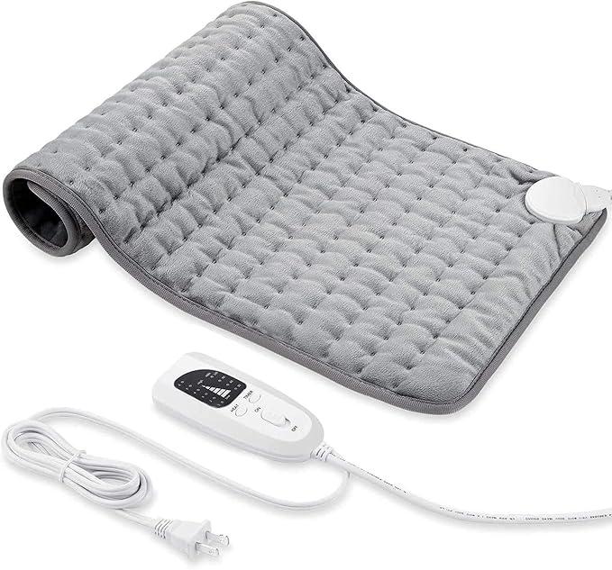 Electric Heating pad with 6 Heat Settings, Auto Shut Off, Dry Electric Heating for Back Neck Knee Arms Legs Shoulder Heat Pads for Christmas Birthday Father's Day Mother's Day (24"X12", Silver Gray)