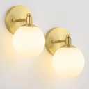 Frosted Wall Sconce Set of Two,Mid Century Brass Bathroom Sconce,Modern Gold Vanity Light,Brushed Gold Sconce Lighting