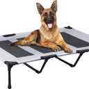 PRAISUN XXL Outdoor Dog Bed, Elevated Dog Bed with Durable Oxford Fabric, Textilene Mesh, Metal Frame for Indoors, Outdoors, Lawn, Sliver Grey
