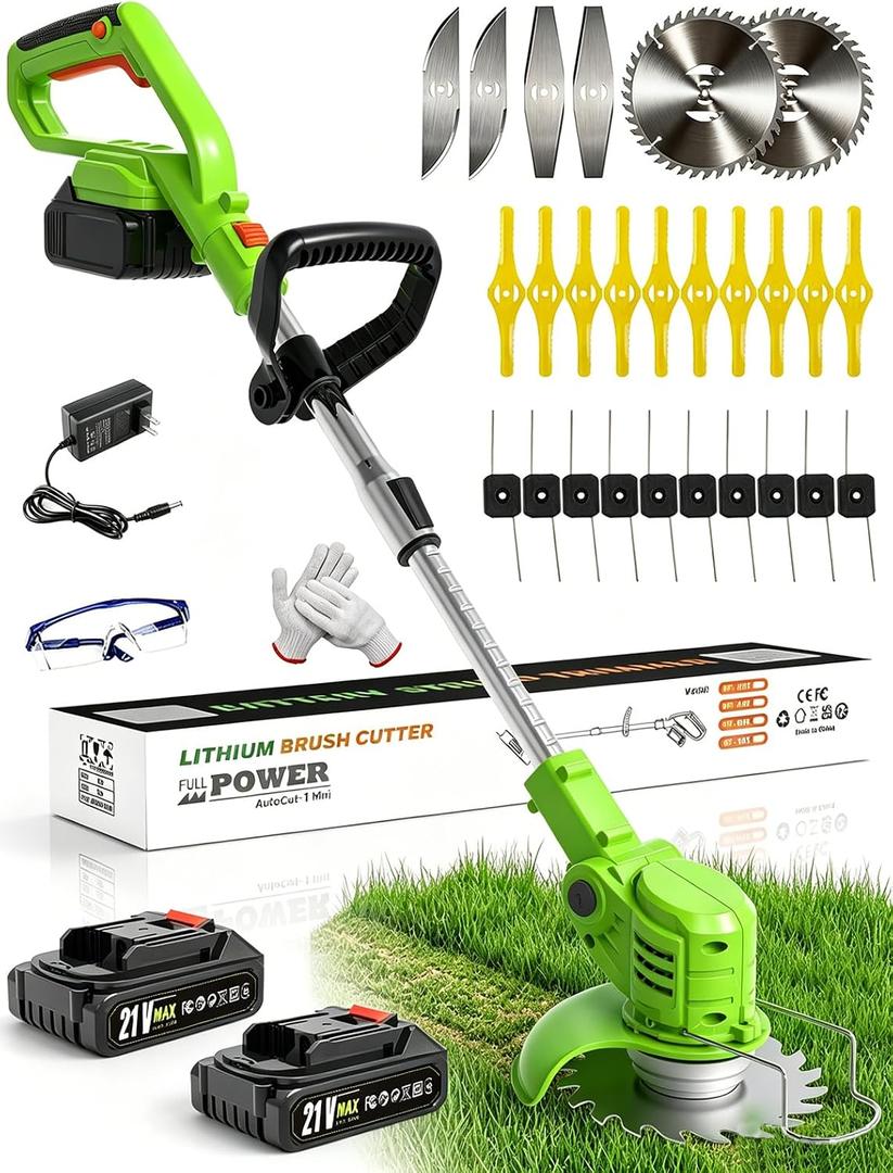 Electric Weed Wacker,21V Lightweight Cordless Weed Eater with Metal Blade