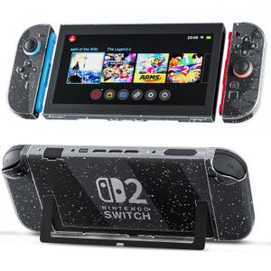 PAWDIARY Glitter Protective Case for Nintendo Switch 2 (2025 Release), Ultra-thin PC New Console & Controller Handle Switch 2 Protector, Scratch-Resistant Design Clear Hardshell Skin