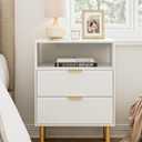 Night Stand,25.7" H Bedside Table with 2-Drawer Shelf,Morden Nightstand with Gold Frame,Fluted Side Table with Gold Frame,End Table for Bedroom,Living Room