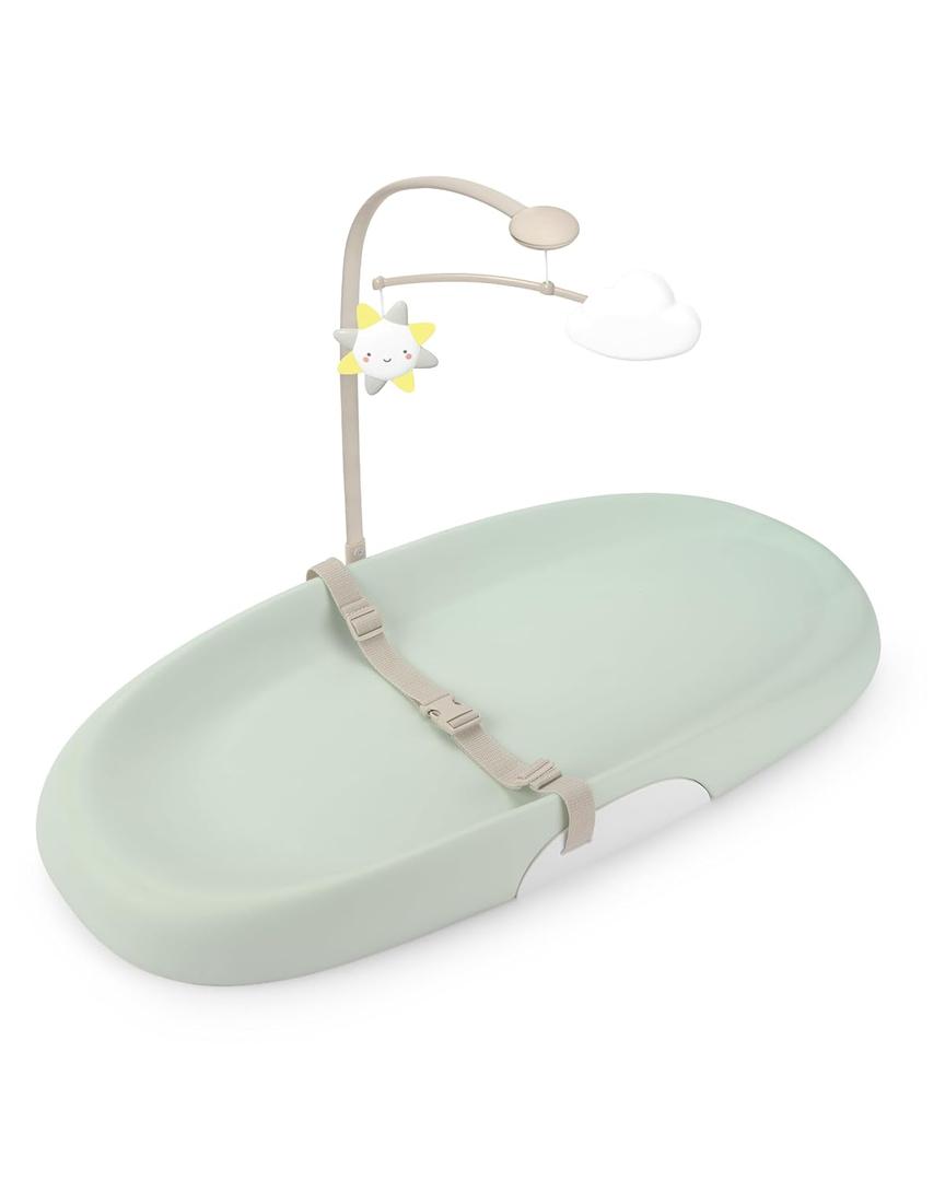 Skip Hop Baby Changing Pad Nursery Style Wipe-Clean Contoured with Cushioned Foam, Non-Skid Base, Built-in Safety Belt & Tuck-Away Toy Bar Fits Standard Changing Tables, Sage
