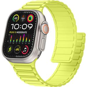 Magnetic Silicone Watch Band Compatible with Apple Watch bands Women Men, Soft Sport Strap for iWatch Series Fluorescent Green, 44mm/45mm/46mm/49mm(Ultra3/2/1)