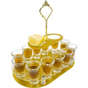 Daily Treasures 12 Shot Glass Tray,Acrylic Shot Glasses Holder with Salt Rim, Glass Cup Serving Tray,Double Glasses Bulk Serving Tray Compatible with Bar Whisky, Cocktail