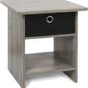 Furinno Dario End Table / Side Table / Night Stand / Bedside Table with Bin Drawer, 1-Pack, French Oak Grey/Black