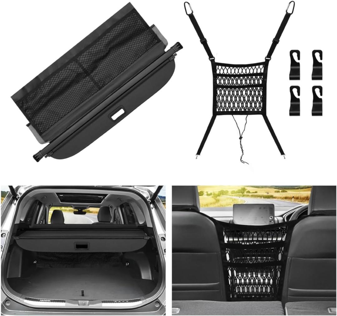 T TGBROS Cargo Cover for Toyota RAV4 2026 Carbon Fiber Retractable Trunk Cover with Car Mesh Organizer Net Bag, Car Privacy Shield for RAV4 Accessories