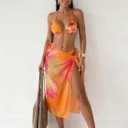 SISKIN 3 Piece Swimsuits for Women Beach Coverup Hawaiian Swimsuits for Women Floral Halter Tie Bikini (Orange, S)