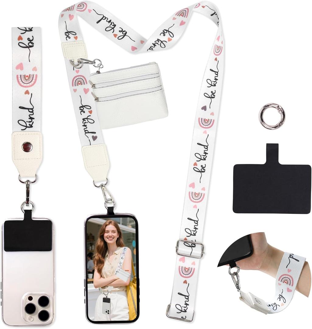 FUVLIFE Phone Lanyard Crossbody Wrist Strap, Adjustable Clip and Go Strap for Phone with Wallet Crossbody, Phone Strap with Zippered Pouch, Universal HandsFree for All Cell Phone