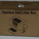 Vivifying Stainless Steel Litter Box, XL Side Entry Extra Large Litter Box with Lid for Big Cats & Kitty, Removable Enclosed Metal Cat Pan with High Sided Enclosure, Scoop, Mat, Footboard (Black)