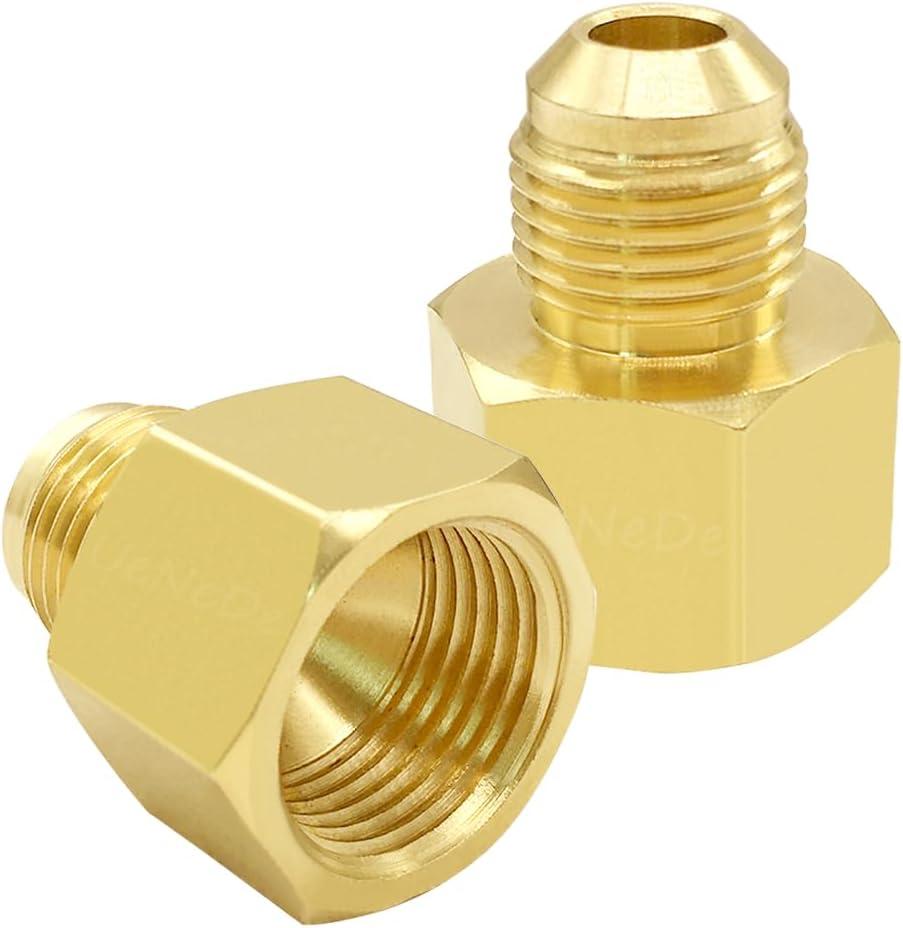 Uenede 2PCS Brass Coupler 1/2" Flare Female to 3/8" Flare Male Tube Gas Adapter Nipples Pipe Fittings Hose Connectors