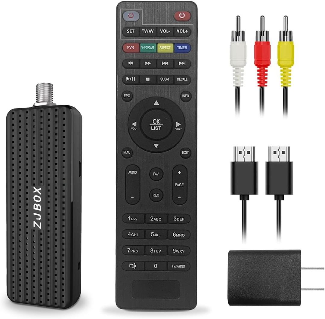 ZJBOX Digital Converter Box for TV,1080P ATSC tv Tuner Box with hdmi Output and 3RCA Cables Hidden Behind TVwith Power Adapter2-in-1 RemoteTV Program Recording&Playback,USB Media Player