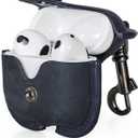 Genuine Leather Case for 3rd Gen AirPods 2021,Hiram Crazy Horse Cowhide Leather Portable Travel Case for Airpods 3rd Gen,Headphone Cases for 3rd Gen AirPods Charging Case(Blue)