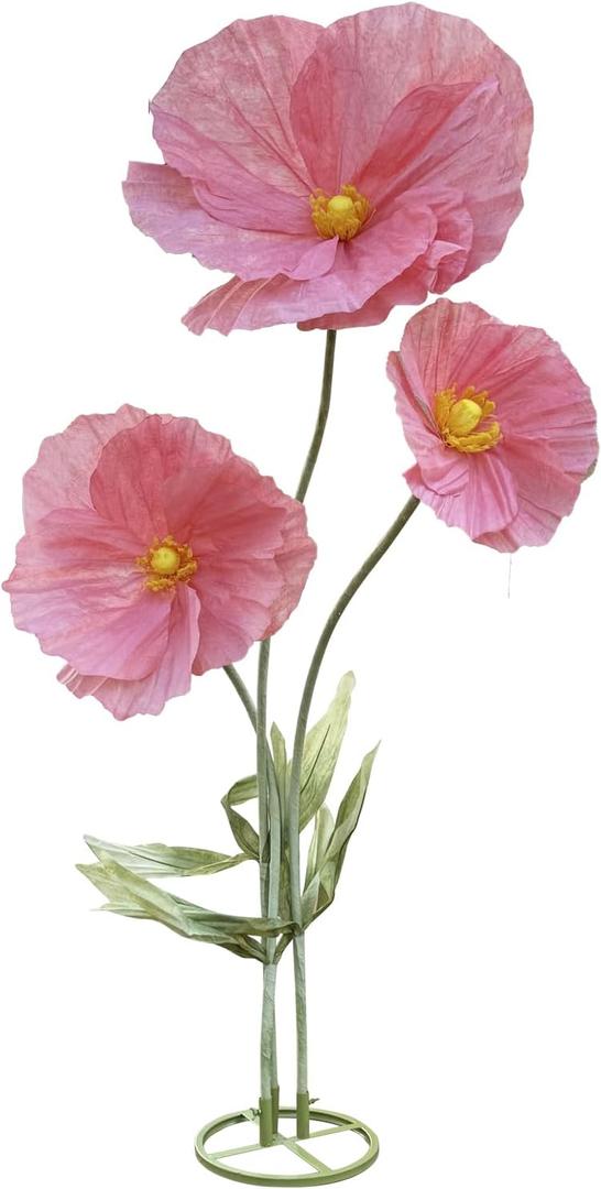 3Pcs Artificial Flowers for Outside, Large Flower Decorations for Birthday Party, Fake Flowers for Garden Hote Office Home Farmhouse Decor Wedding Art Gallery Graduation Store, Pink