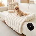 Dog Couch Bed for Dogs & Cats (29.5"x29.5"), Washable Plush Dog Bed for Couch with Bolster, Non-Slip Bottom, Furniture Protector for Sofa, Bed & Car Seat (White)