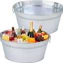 2 PCS 15.3 x 11.7 inch Oval Galvanized Tub with Handles, 3.5 Gallon Metal Ice Bucket, Large Metal Drink Buckets for Wine, Cocktails, Parties, Outdoor Beer Ice Tub