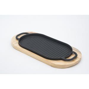 Cast Iron Sizzler Hot Serving Dish & Wooden Stand/Sizzler Plate - 12 X 6"