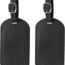 Leather Luggage Tag for Suitcases 12cm x 7.2cm, 2 Pack-black