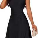 FANDEE Women's Summer Sleeveless Ruched Waist A-Line Knee Length Wedding Guest Cocktail Party Midi Dress, 3XL