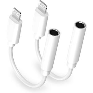 [Apple MFi Certified] Apple iPhone 14 Pro Max Headphone Adapter, 2 Pack Lightning to 3.5 mm Headphone Jack Aux Audio Cable Dongle Adapter Compatible with iPhone 14 13 12 11 Pro Max XS XR X 8 iPad (White)