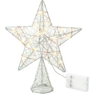 10 Inch Christmas Star Pentagram Tree Topper with Warm LED Lights for Xmas Tree Decorations (White), One Size