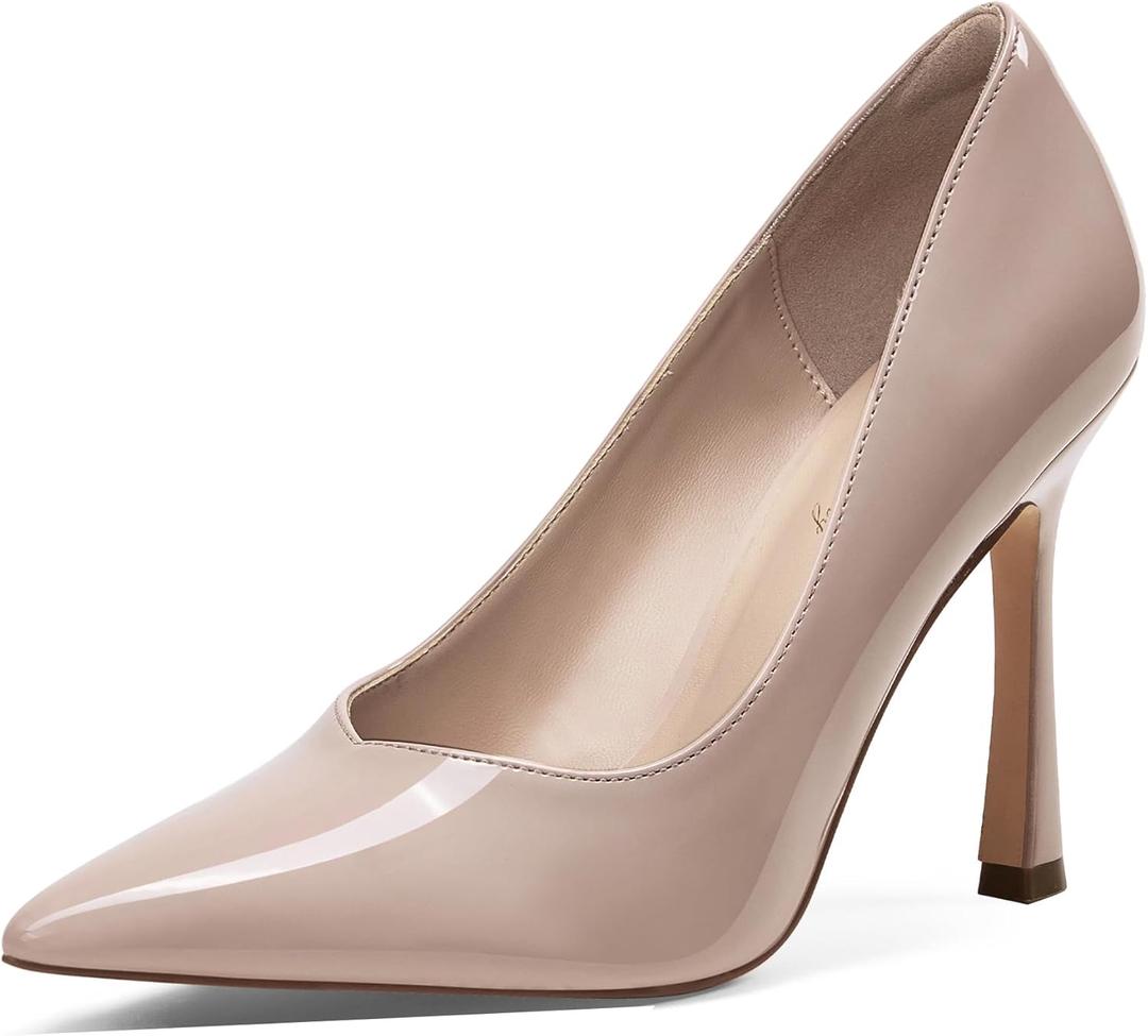 Elisabet Tang Women's Closed Toe 4 Inch High Heels Pointed Toe Wedding Dress Shoes Stiletto Pumps (7, Nude)
