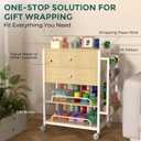 Wrapping Paper Storage & Organizer, Craft Cart with Ribbon & Gift Bag Storage, Wrapping Paper Organizer Holder(2 Wooden Drawers-Oak)
